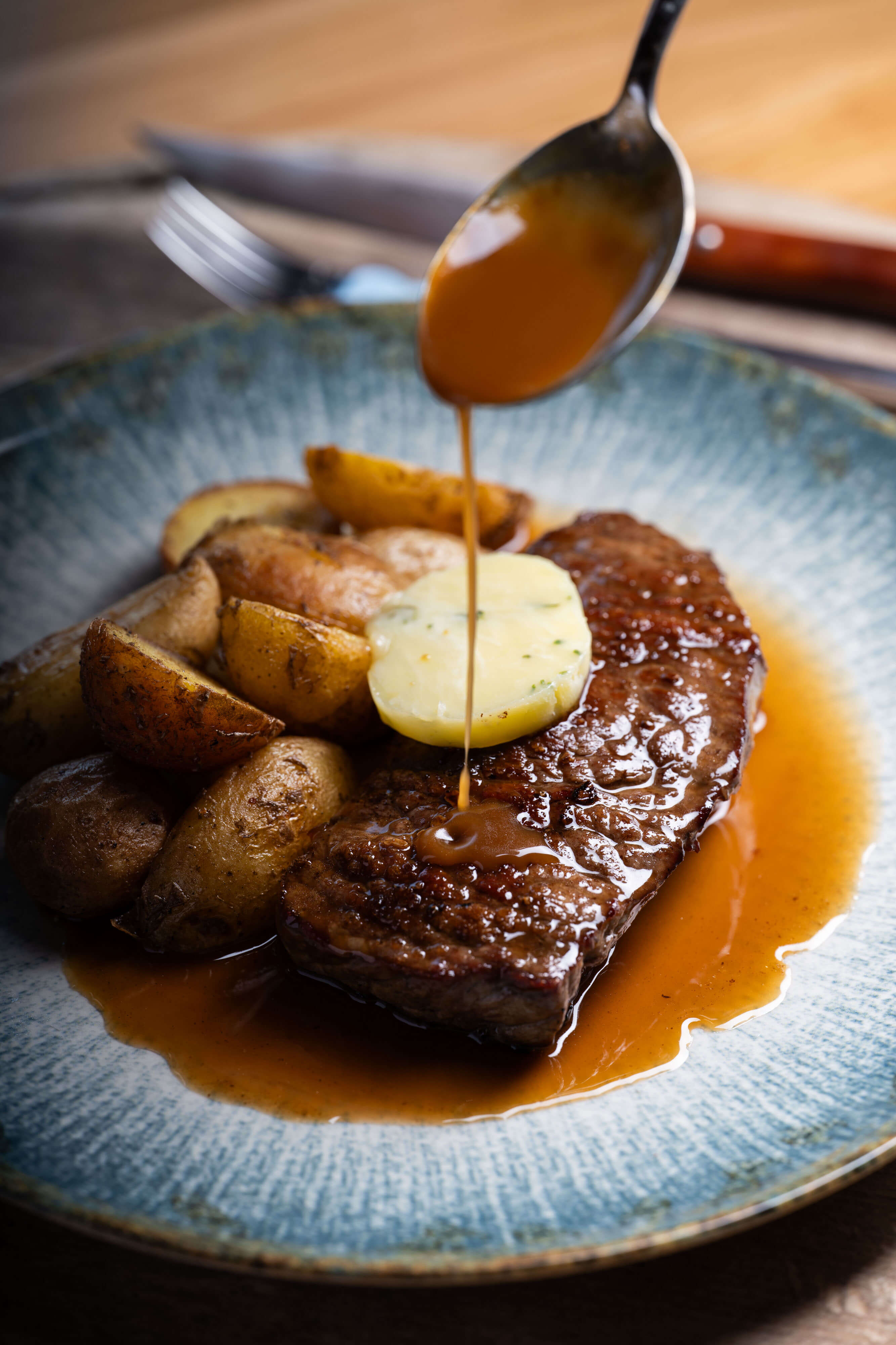 Aged ribeye steak in konoba Jakan Jasenice